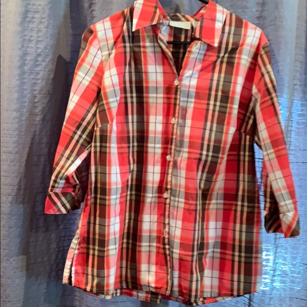 Kim Rogers button down plaid blouse